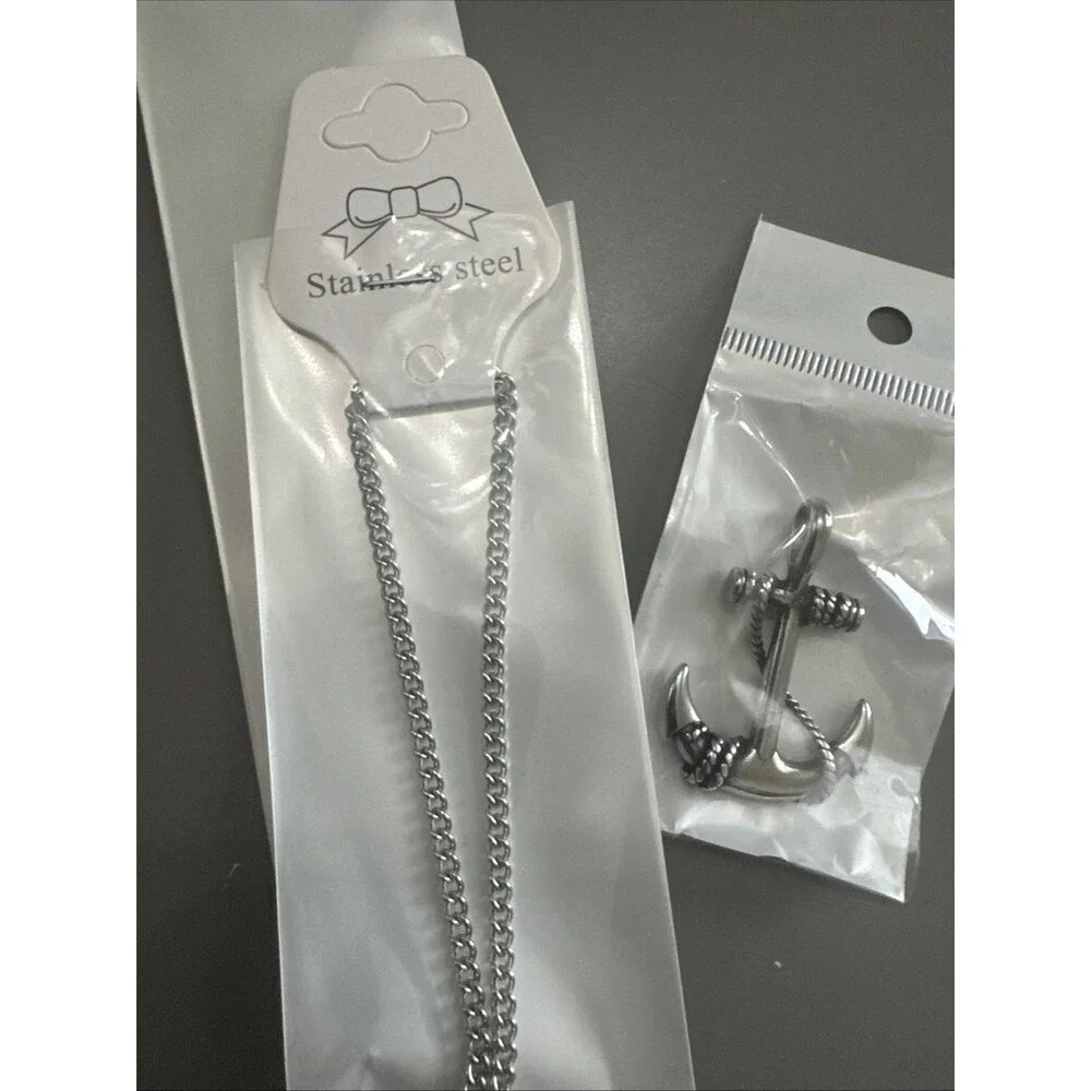 Men's Silver Stainless Steel Nautical Anchor 45mm Charm Pendant Chain Ocean Sea